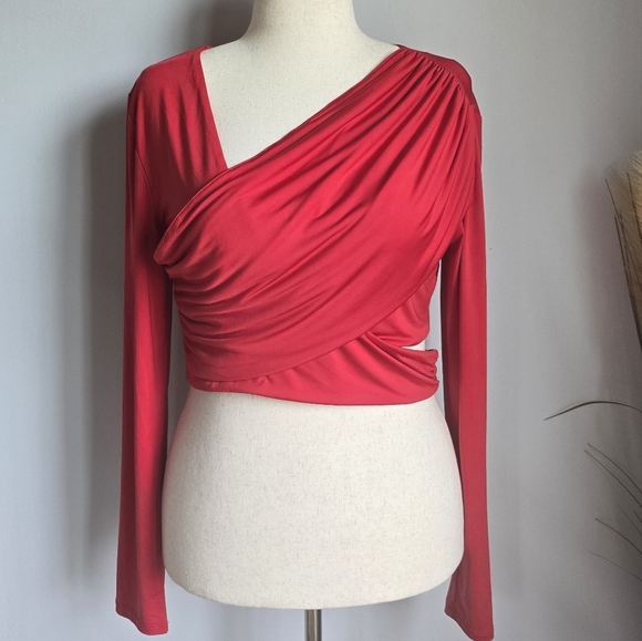 Revolve x H:ours Cherry Red Cyn Crop Wrap Cut-out Top Asymmetric, Womens SZ XL - Picture 12 of 12